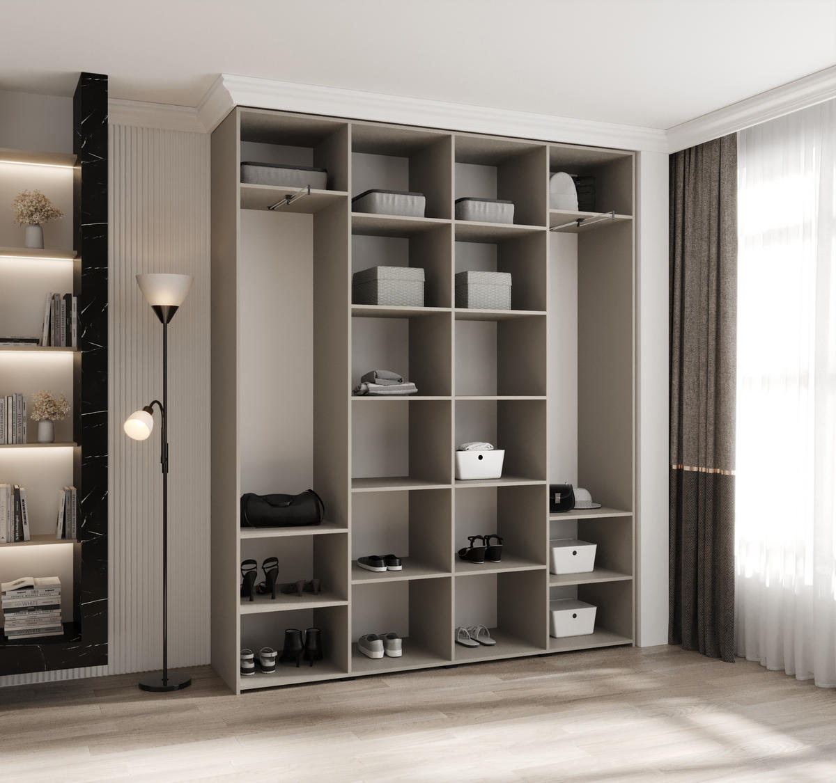 DREHTÜRENSCHRANK 245,5/200/40 4-türig - Kaschmir/Schwarz, Holz/Metall (200/245.5/40cm) - Abiks Möbel