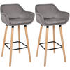 BARHOCKER 2er Set Samt Grau - Eukalyptusholzfarben/Grau, Holz/Textil (51/101/50cm) - CLP