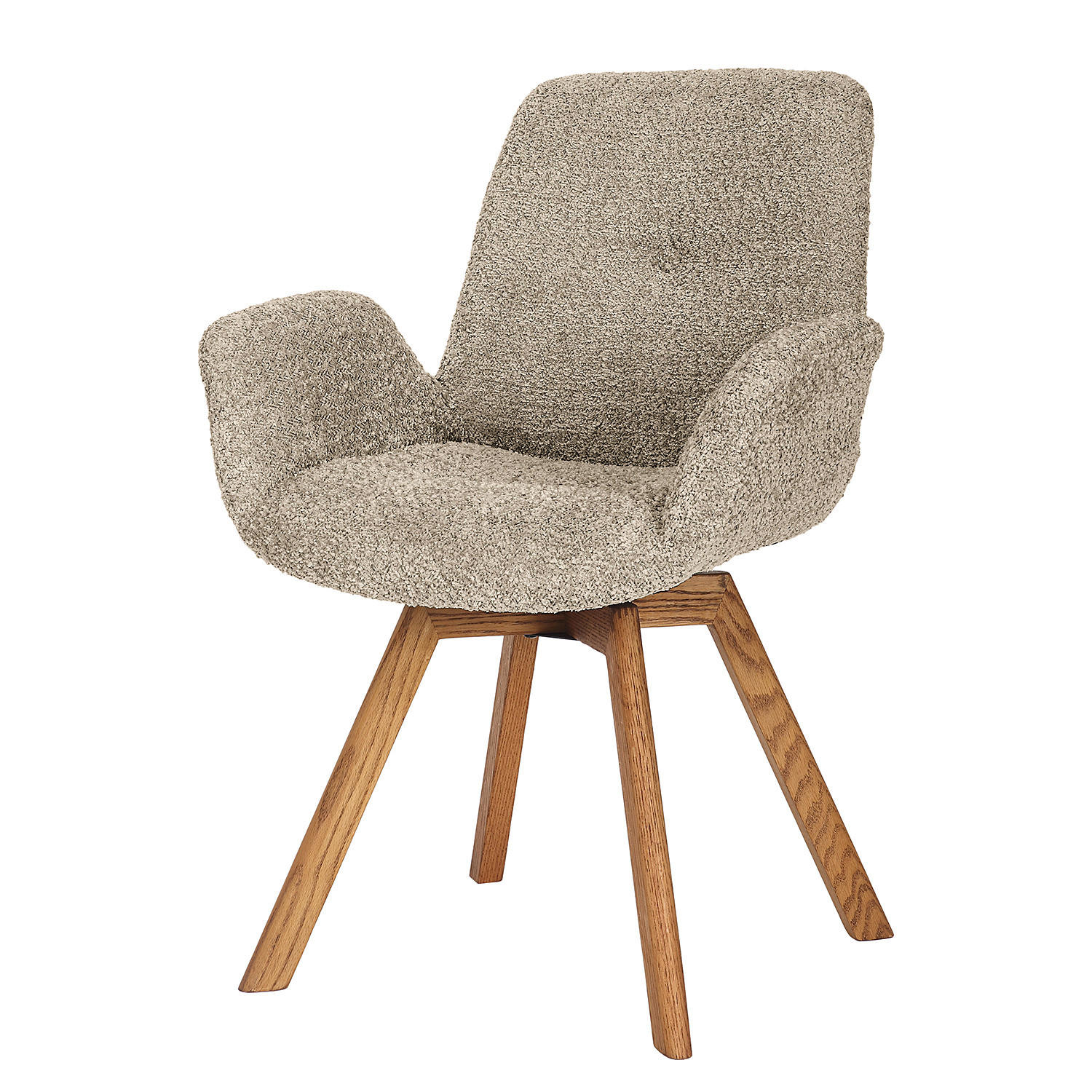 POLSTERSTUHL - Bouclé / Buche massiv - Eichefarben/Cappuccino, Holz (61/84/61cm) - home24