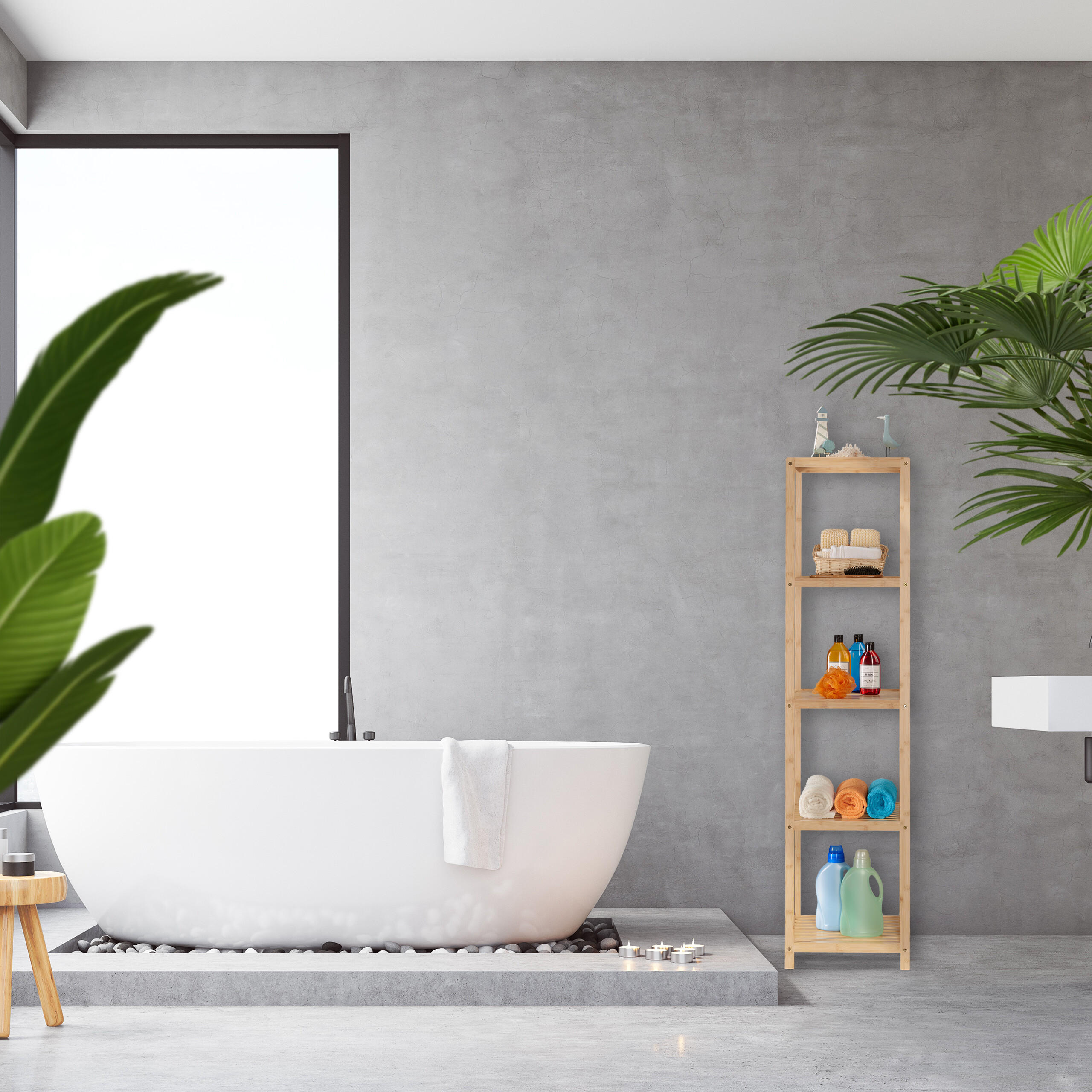 BADREGAL - Hellbraun, Holz (38/162/39.5cm) - Relaxdays