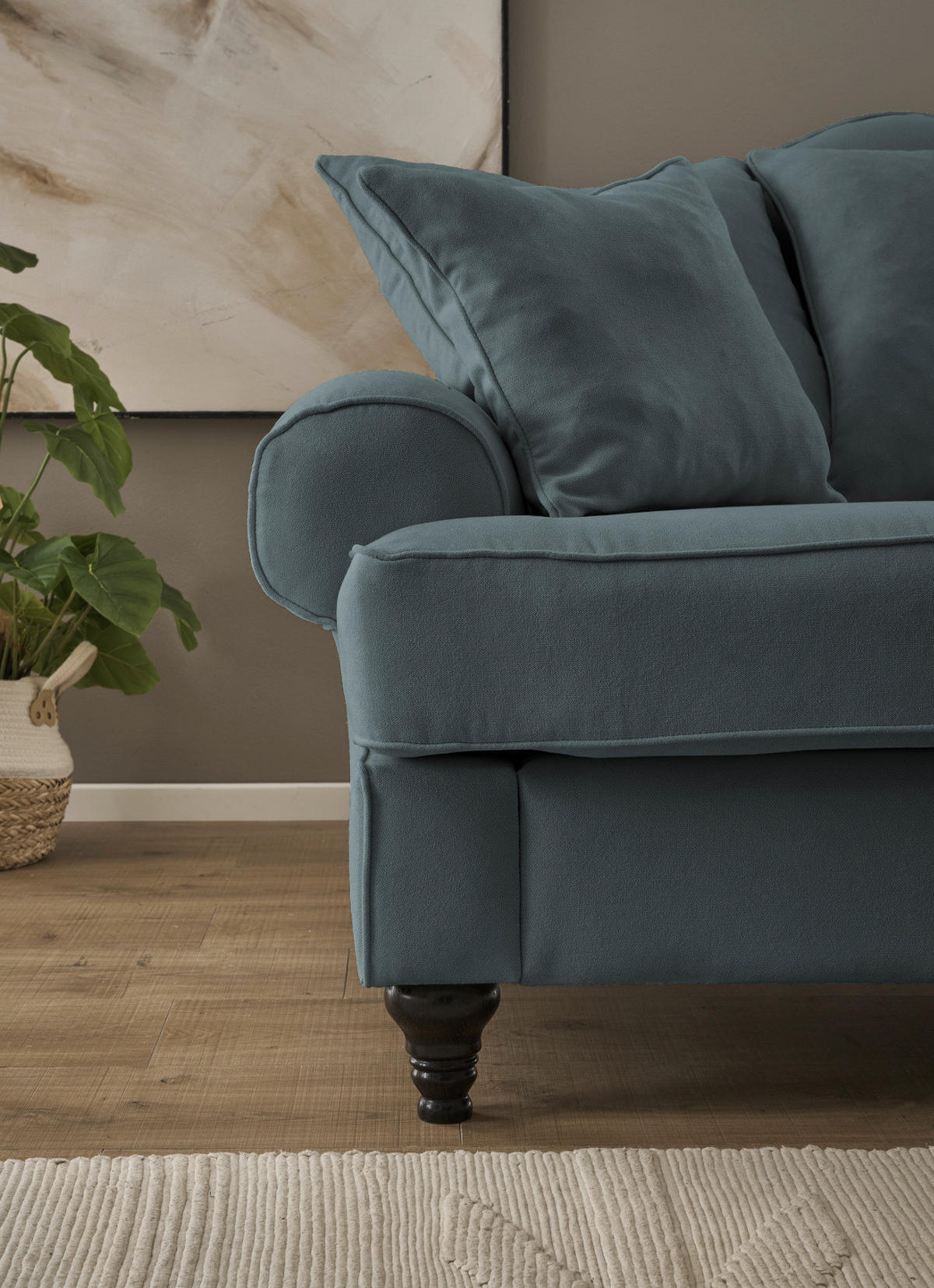 SOFA grau Landhaus, Couch 3,5-Sitzer 230 cm - Grau, Holz/Textil (230/95/100cm) - Furn.Design