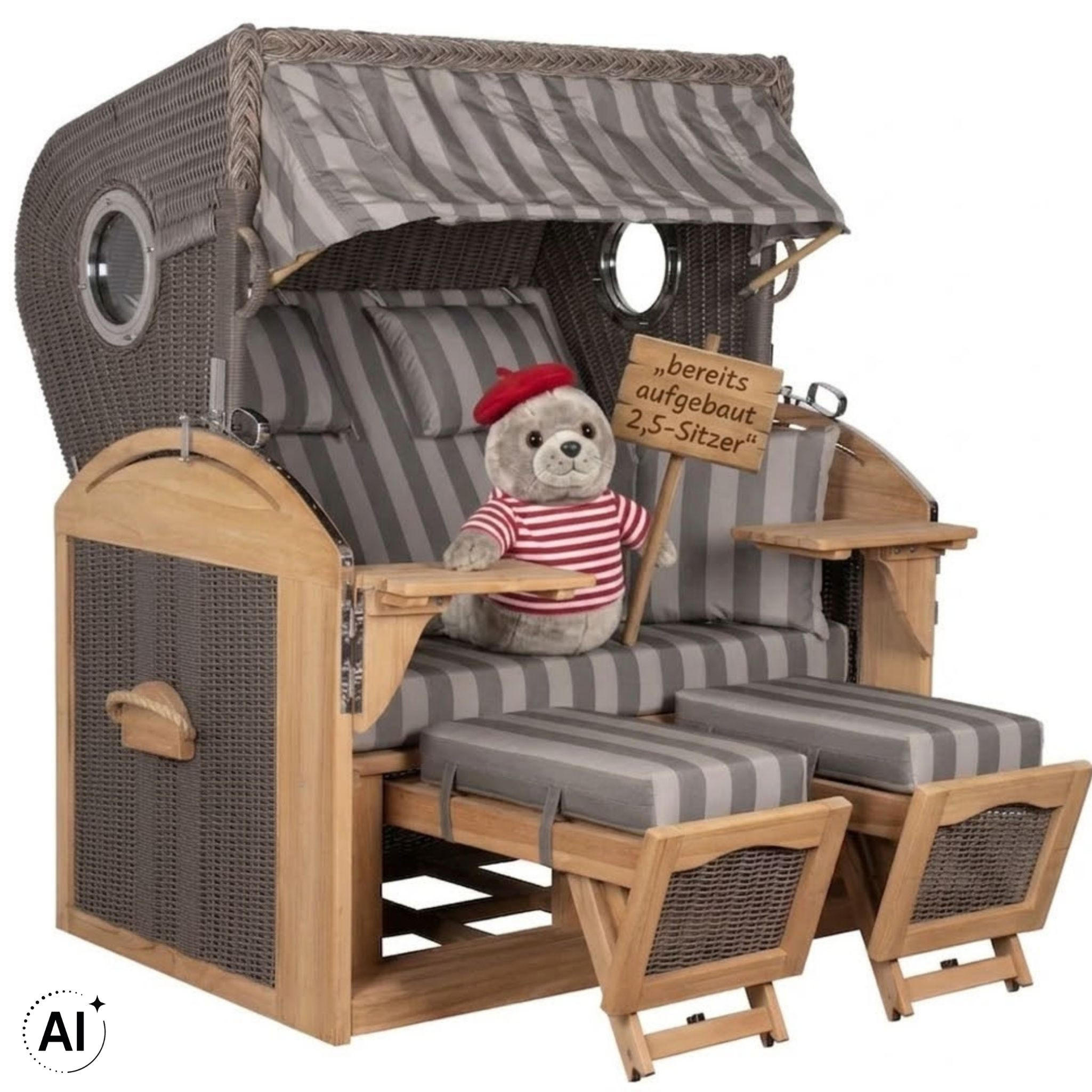 STRANDKORB XL Schillig Bullauge - Braun/Grau, Metall (142/170/95cm) - Mr. Deko