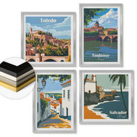 WANDBILDER 4er Set - 50x50 cm & 40x60 cm Silberner Rahmen - Retro-Stadtgrafiken - Silberfarben, Kunststoff (50/50cm) - ArtPrintCave