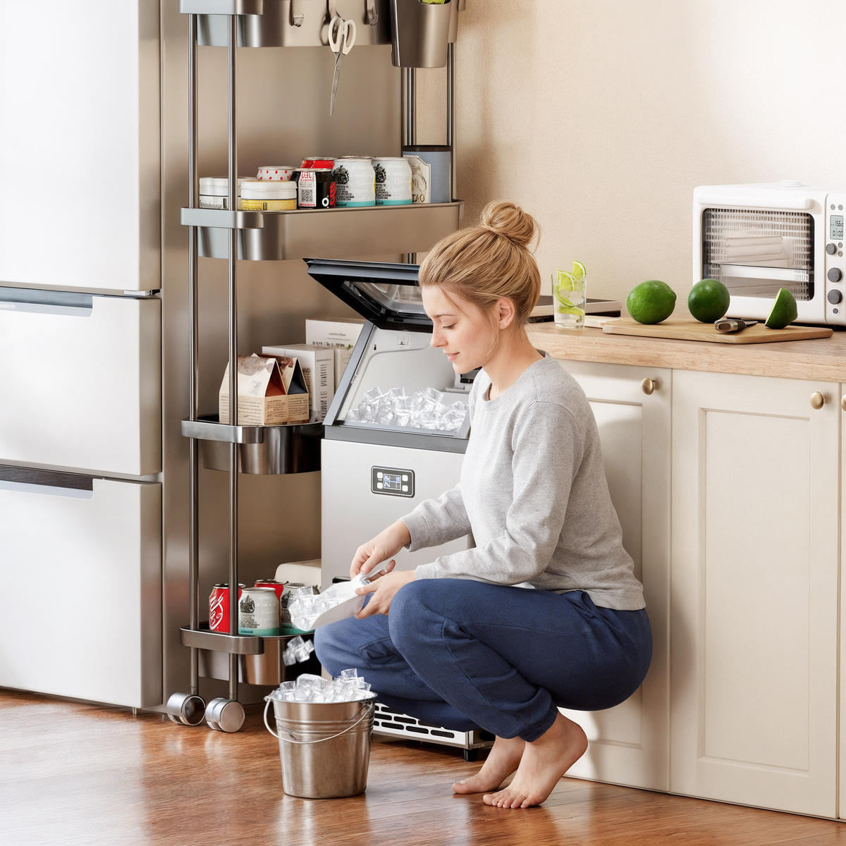 KOMMERZIELLE-EISWÜRFELMASCHINE Edelstahl ABS-Kunststoff Silber - Silberfarben, Metall (37/80/39cm) - HOMCOM