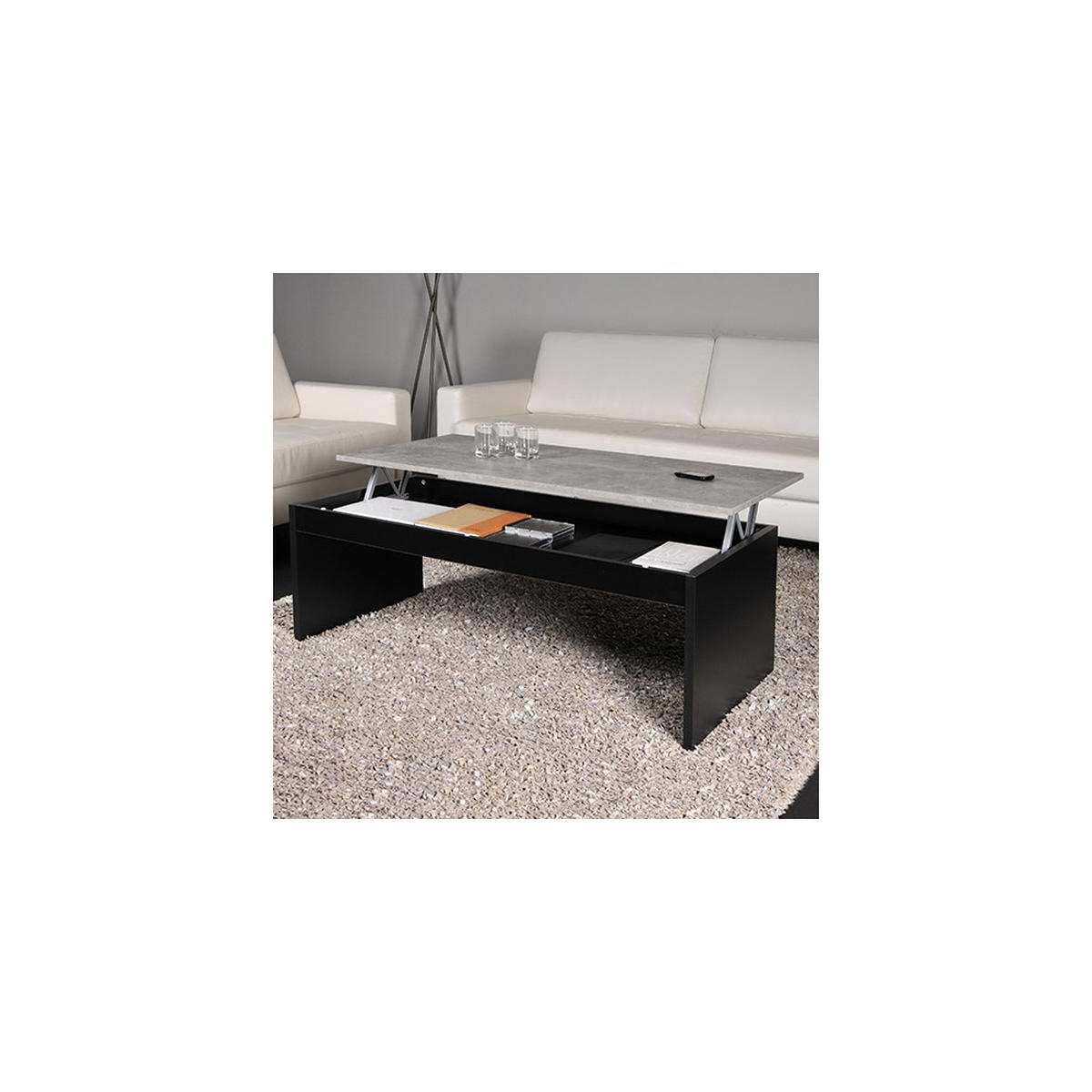 COUCHTISCH DARWIN / 120x60cm - Schwarz und Beton - Multicolor, Holzwerkstoff (60/120/43cm) - Weber Industries