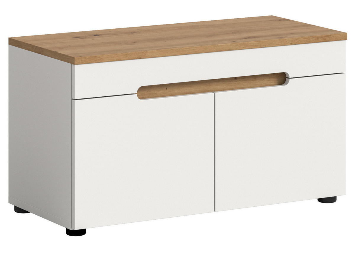 GARDEROBENBANK weiß, Eiche Artisan 80 cm, Schuhbank mit Soft-Close - Weiß, Holzwerkstoff (80/45/37cm) - Inn.Furn