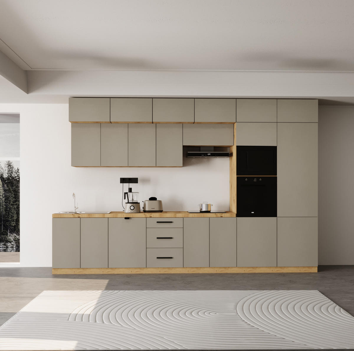 KÜCHENZEILE 400 cm - Langen KL9-M400 in Beige / Matt - Beige, Holz (400/248/58cm)