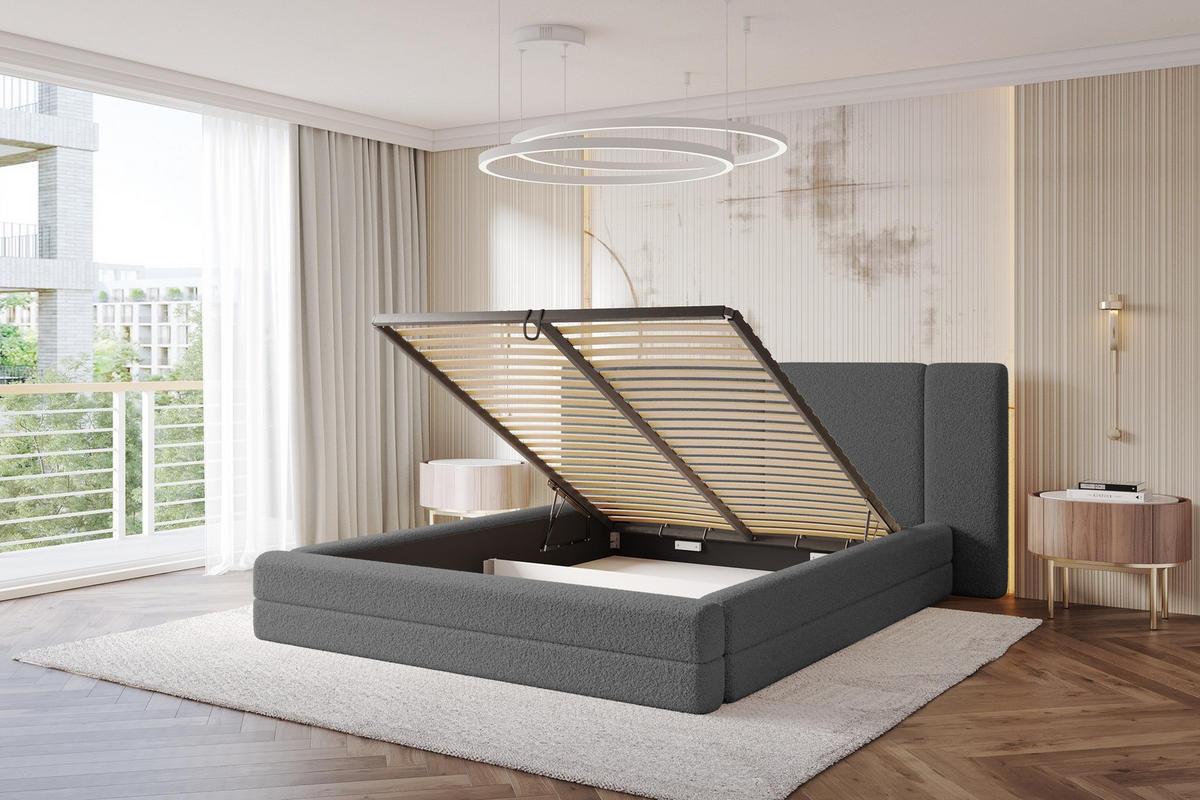 POLSTERBETT mit Bettkasten und Lattenrost, Bett mit Matratze H3/H4 - TEVO 200x200 Grau - Greige, Holzwerkstoff/Textil (200/200cm) - ALTDECOR