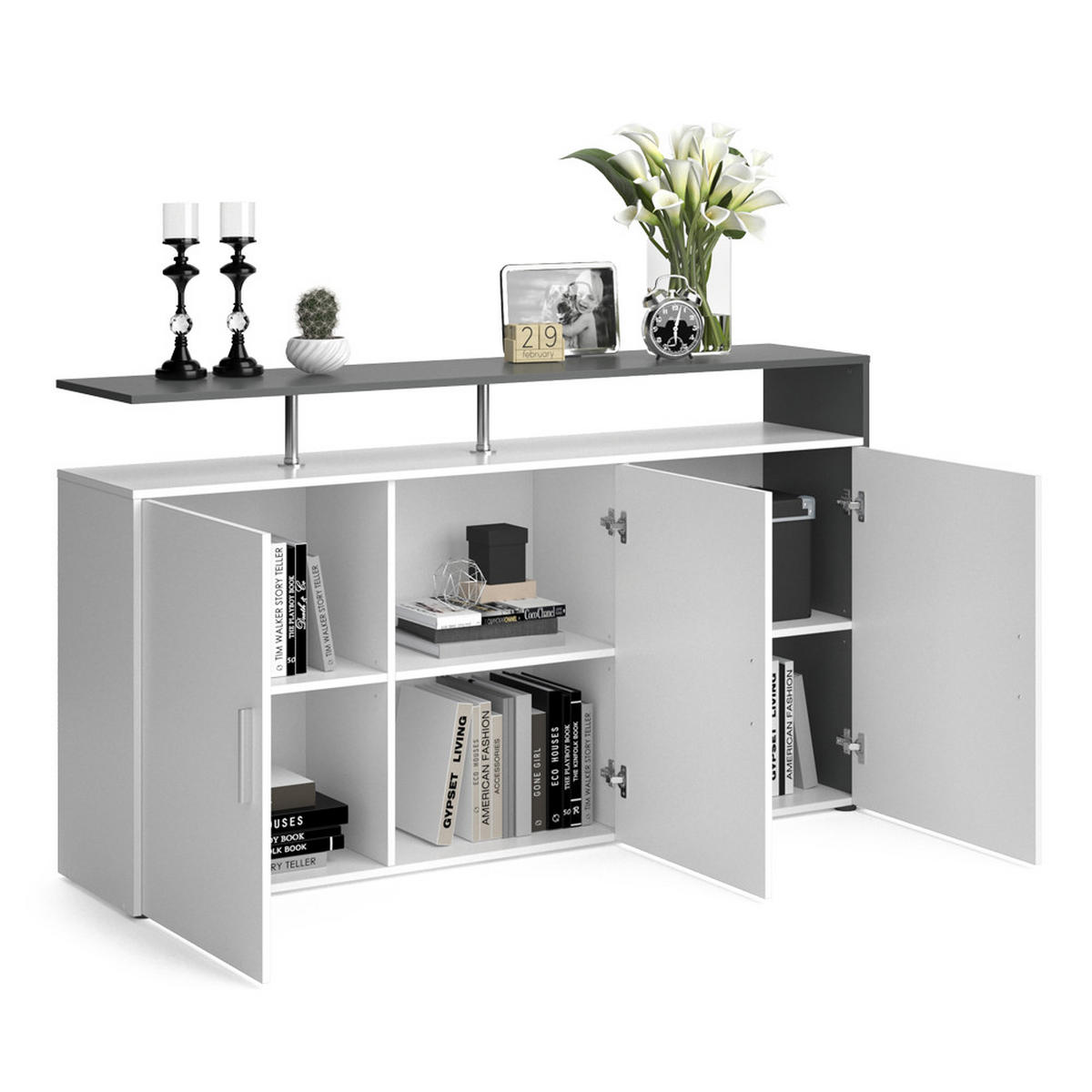 KOMMODE Amato Weiß/Anthrazit 160 x 91.6 cm - Weiß, Holzwerkstoff (35/91.6/160cm) - Vicco