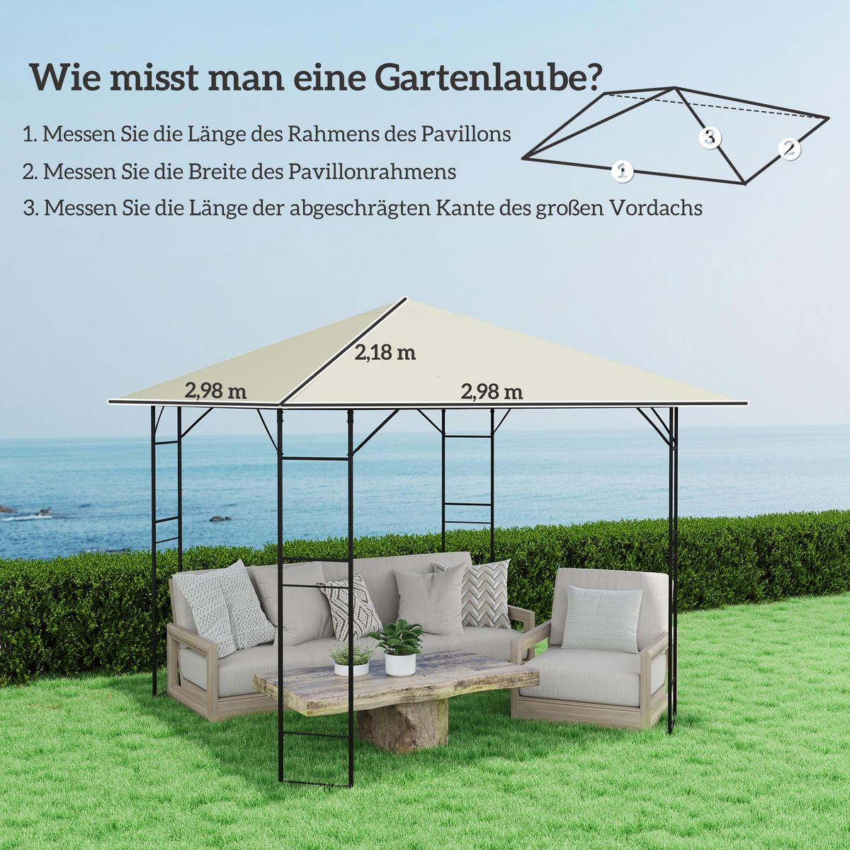 ERSATZDACH für Pavillon 3 x 3 m wasserabweisend Pavillondach UPF30+ Ersatzbezug Oxford-Stoff, 370 g/m², Cremeweiß - Creme, Textil (298/1/298cm)