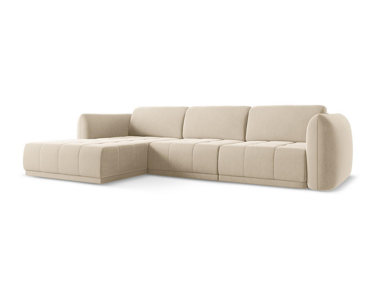 ECKSOFA Links Samt Stoff Beige - Beige/Creme, Kunststoff/Textil (170/290cm) - Makamii