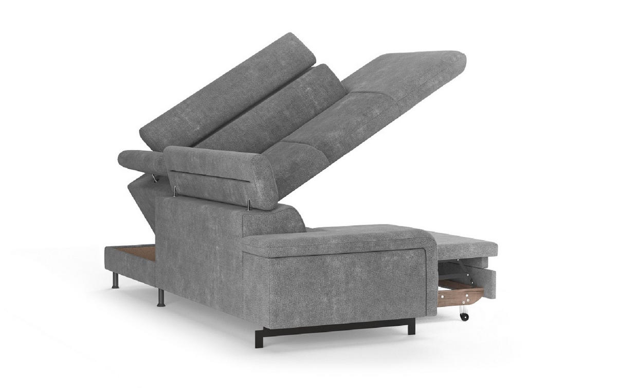 ECKSOFA mit Schlaffunktion und Bettkasten - Dunkelgrau/Schwarz, Kunststoff/Textil (215/262cm) - Cotta