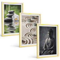 BILDER SET 3er Set - 40x60 cm Goldrahmen - Entspannender Blick auf den Zen-Buddha - Goldfarben, Kunststoff (40/60cm) - TULUP