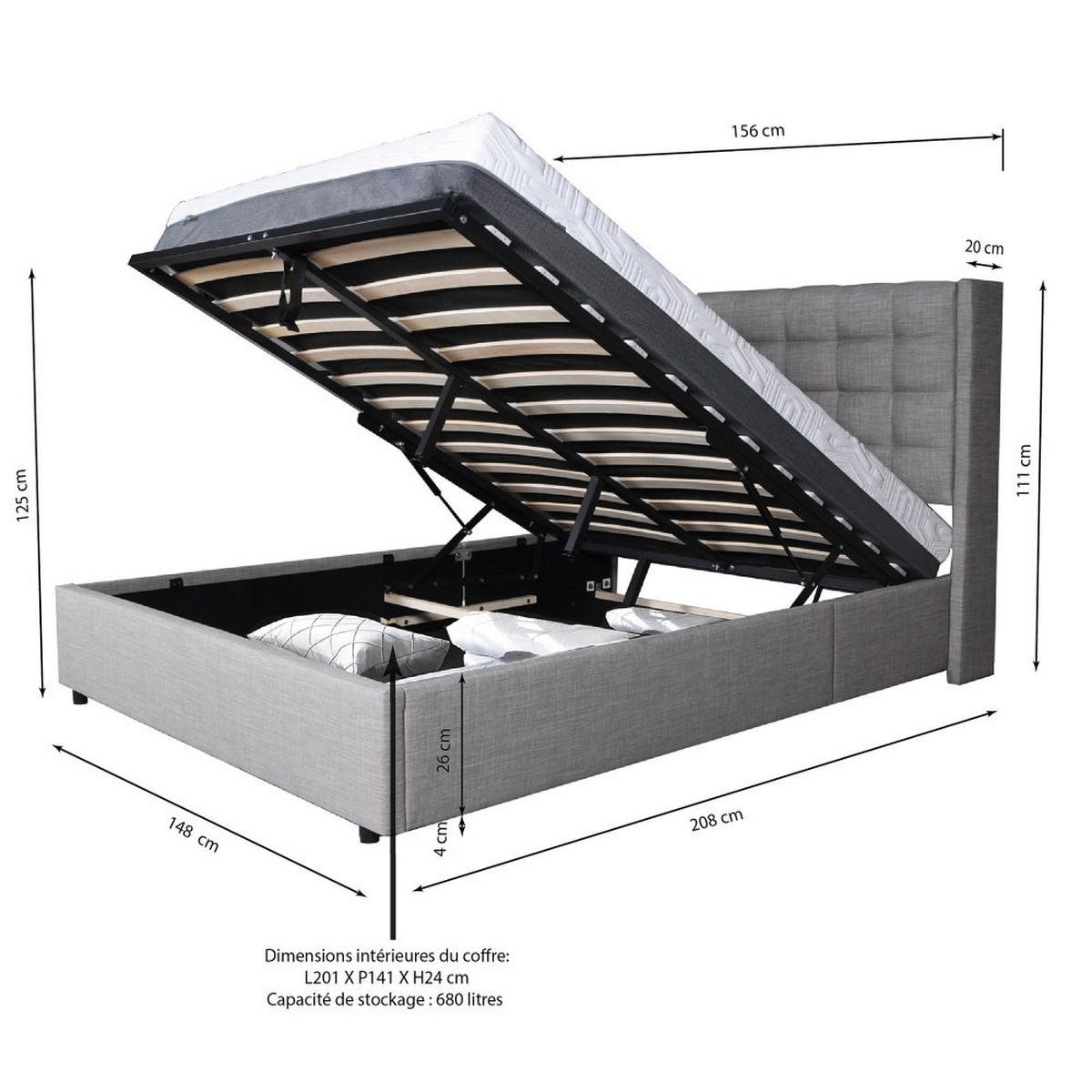 BETTKASTEN WEMBLEY mit Lattenrost/ Bett 140x190 - Hellgrau - Grau, Holzwerkstoff (140/190cm) - Weber Industries