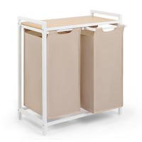 WÄSCHESAMMLER 2 Fächer Creme - Wäschekorb mit Ablage in Bambus-Optik - Wäschesortierer 2 Fächer - Creme, Textil (64.5/73/36cm) - Blumtal