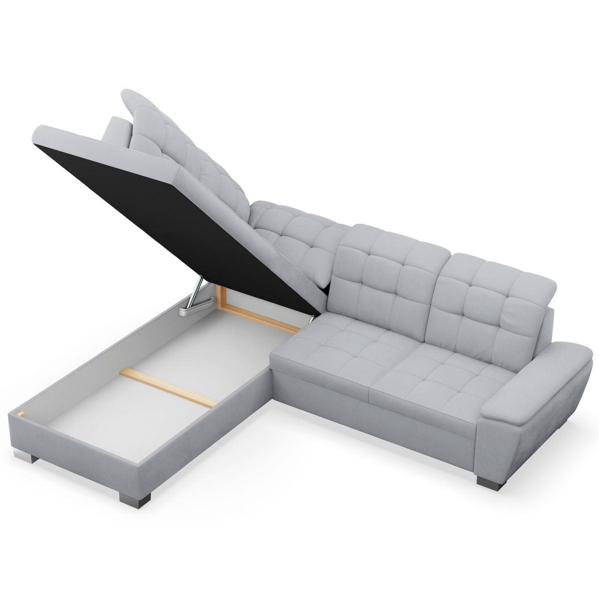 ECKSOFA Jamaal Hellgrau linksseitig - Hellgrau/Schwarz, Textil (258/212cm) - Selsey