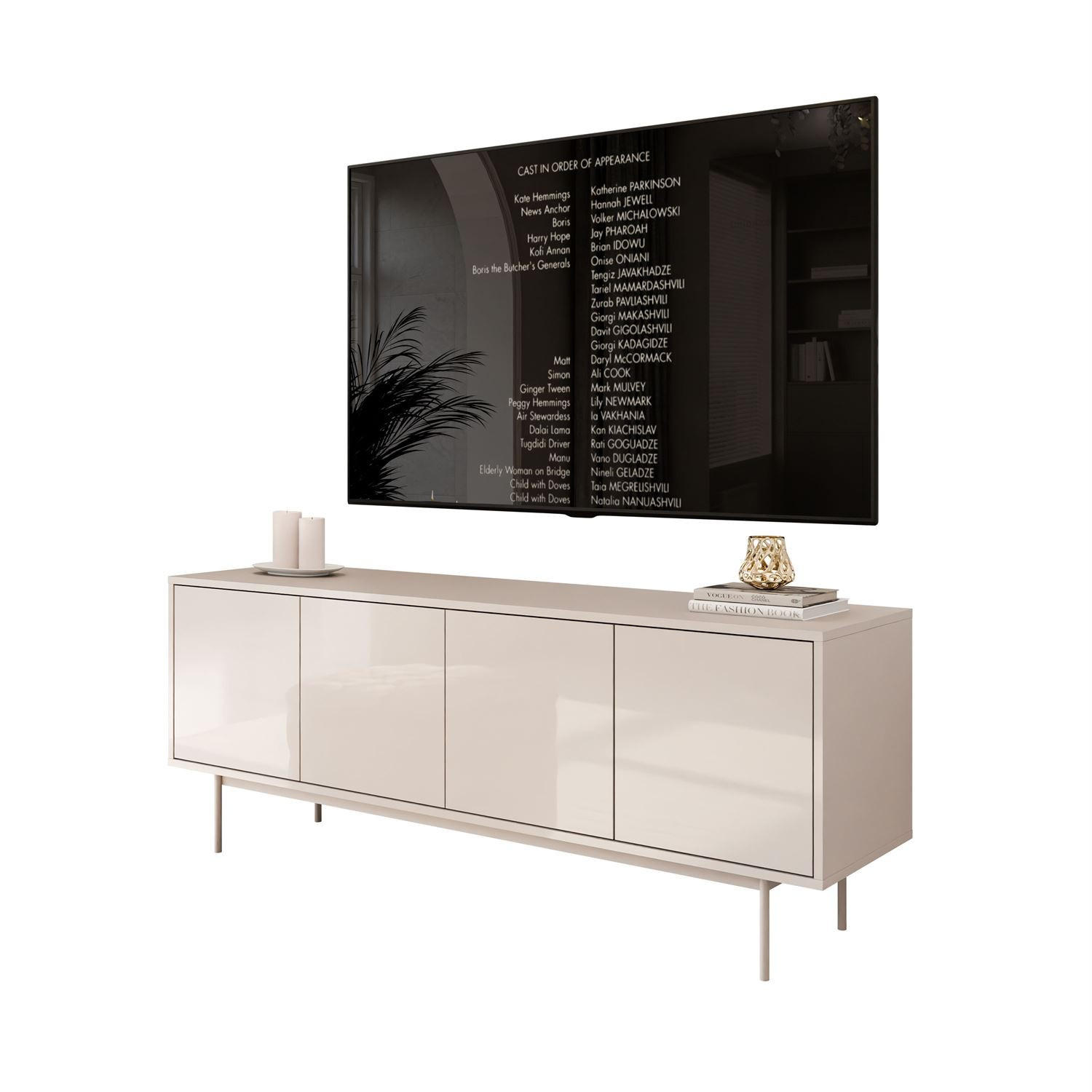 TV-SCHRANK SANAYI Kaschmir Hochglanz mit Gestell - Kaschmir, Holzwerkstoff (156/62/38cm) - Lookway