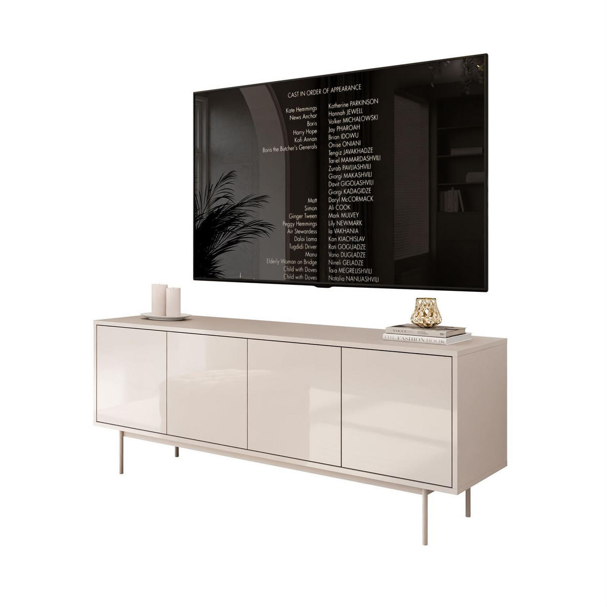 TV-SCHRANK SANAYI Kaschmir Hochglanz mit Gestell - Kaschmir, Holzwerkstoff (156/62/38cm) - Lookway