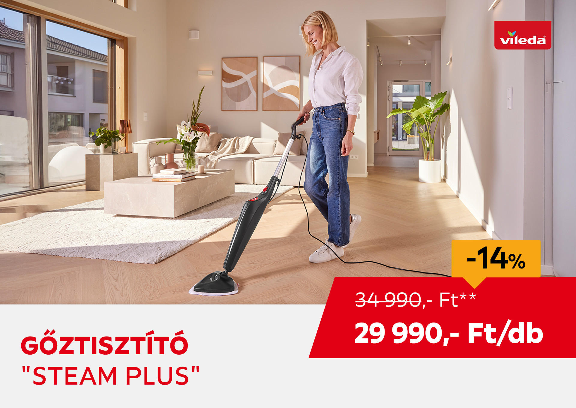 Gőztisztító "Steam Plus" Kiemelt termék 34990 Ft.- helyett 29990 Ft.-