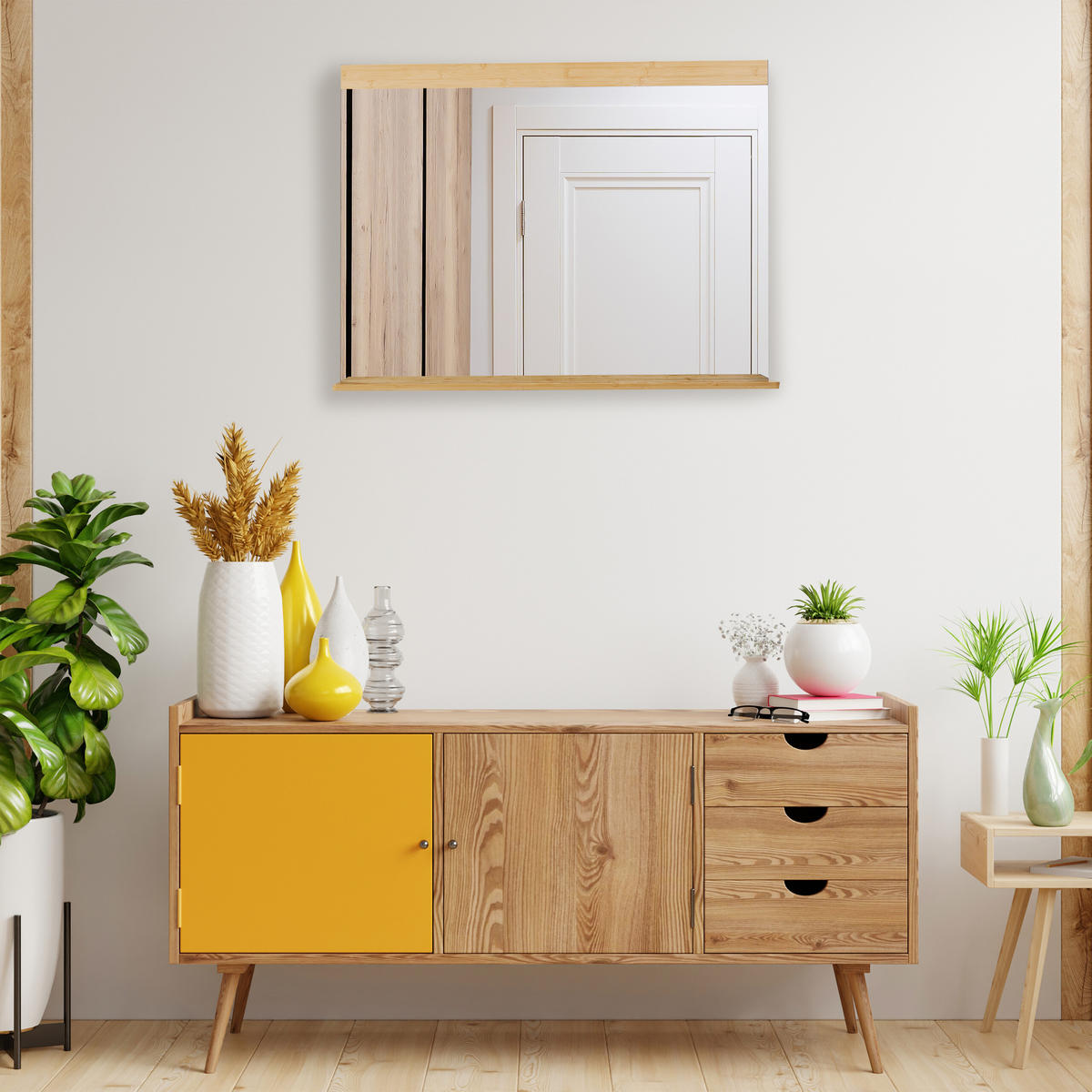 WANDSPIEGEL - Hellbraun, Glas/Holz (90/68.5/16.5cm) - Relaxdays