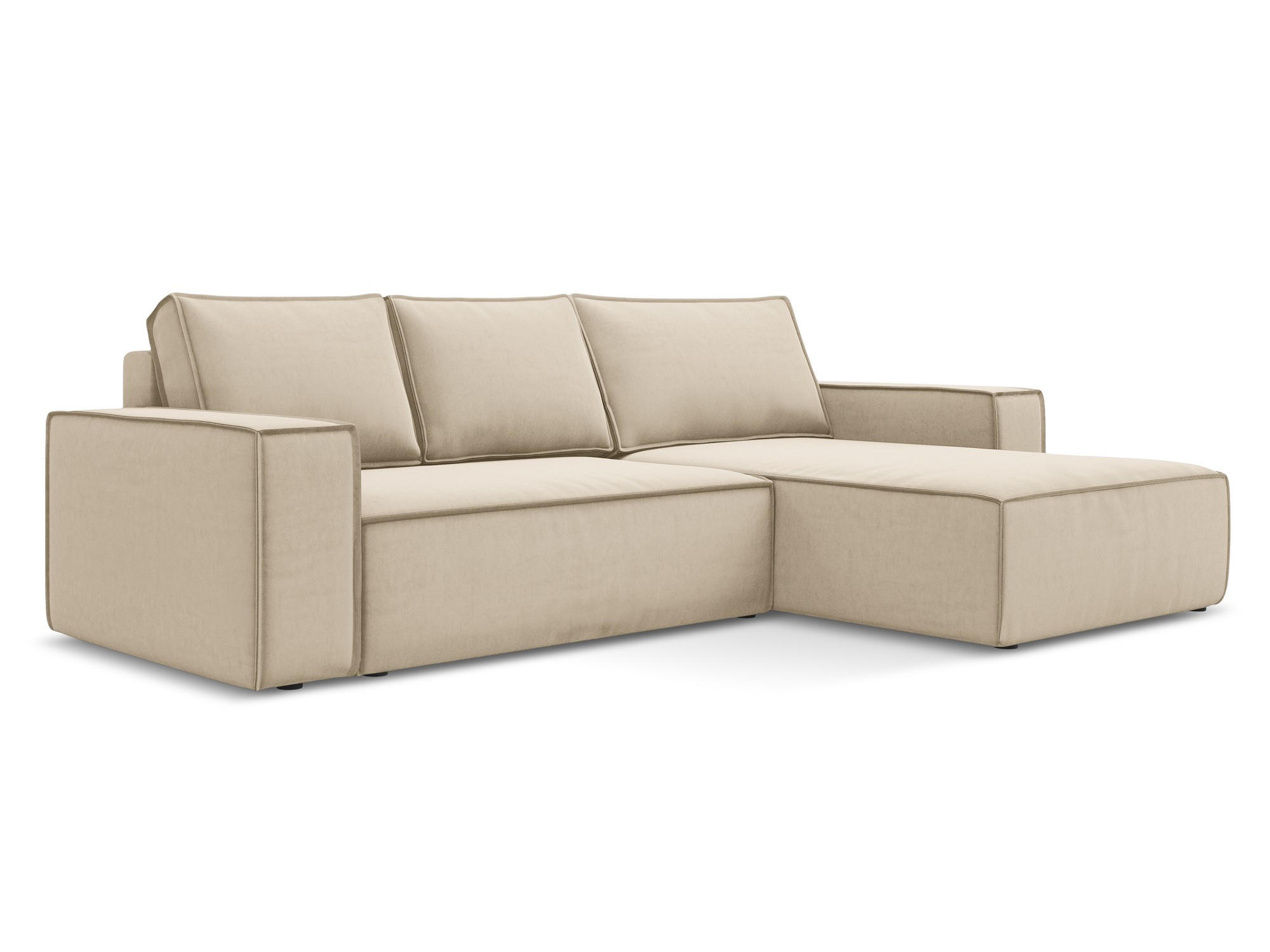 ECKSOFA mit Schlaffunktion Samt Stoff Beige - Beige/Creme, Kunststoff/Textil (290/185cm) - Makamii