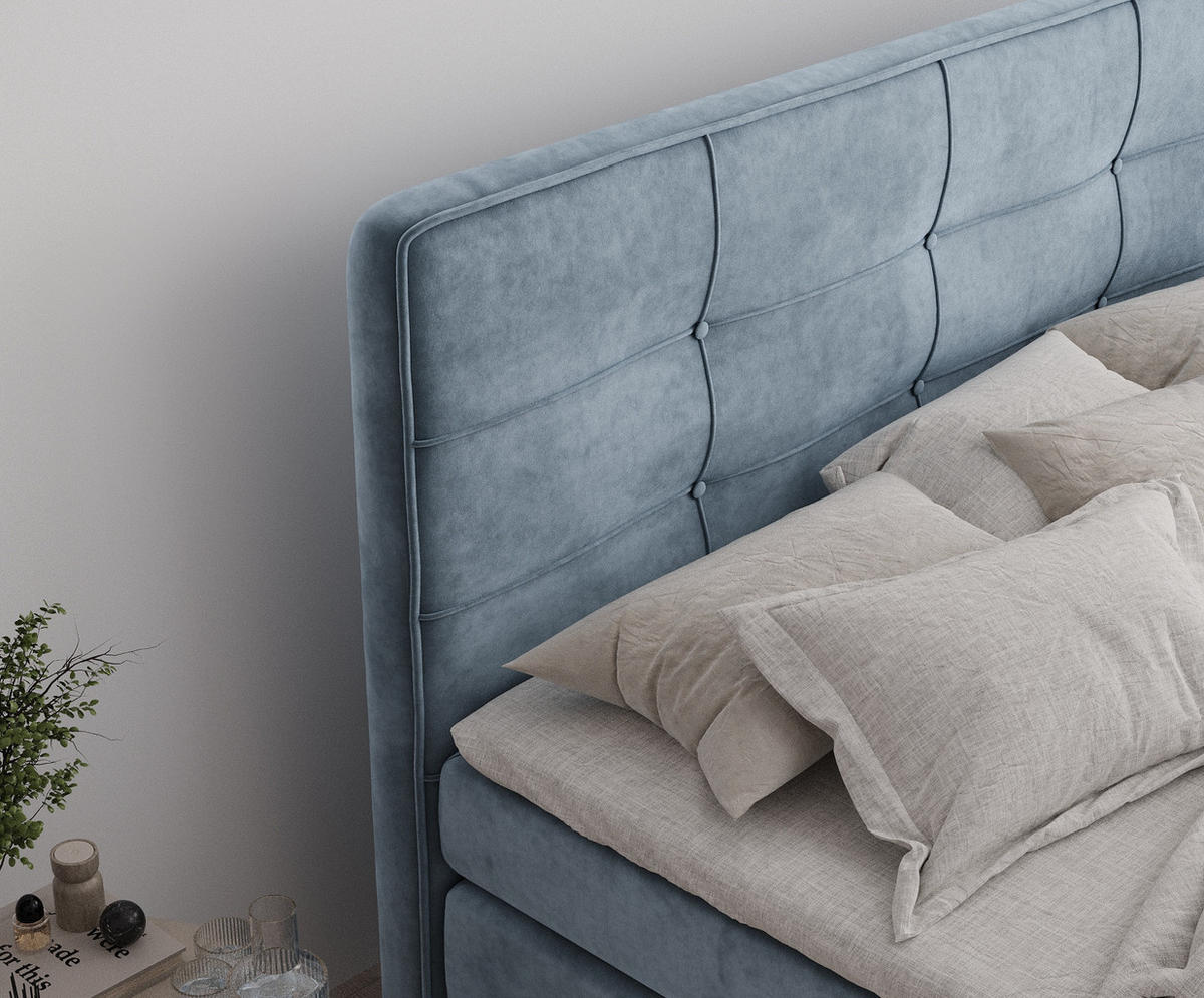 BOXSPRINGBETT Semplice Blau Grau 140/200 cm - Blaugrau/Schwarz, Holz/Holzwerkstoff (140/200cm) - Maison de Reve