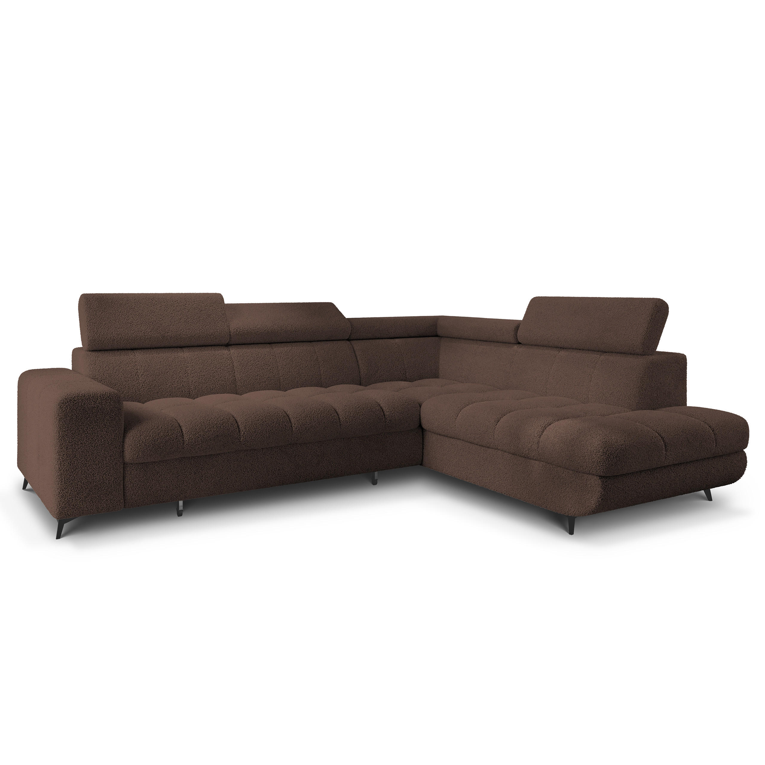ECKSOFA MORIVA Q R-S Braun Boucle-Stoff mit Schlaffunktion - Braun, Holzwerkstoff/Textil (253/190cm) - MASSENO