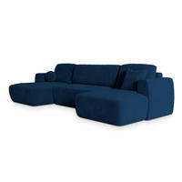 WOHNLANDSCHAFT SENTUM K Blau Plüsch-Stoff mit Schlaffunktion - Blau, Holz (330/90/148cm) - MASSENO