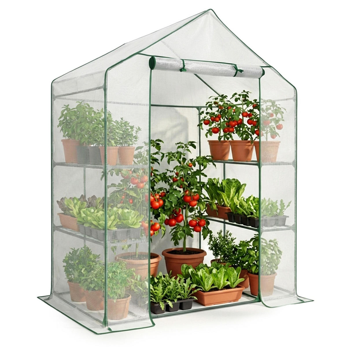 MINI Gewächshaus in Hausform, Weiß, 143x73x195 cm - Weiß, Metall (143/195/73cm) - Akord