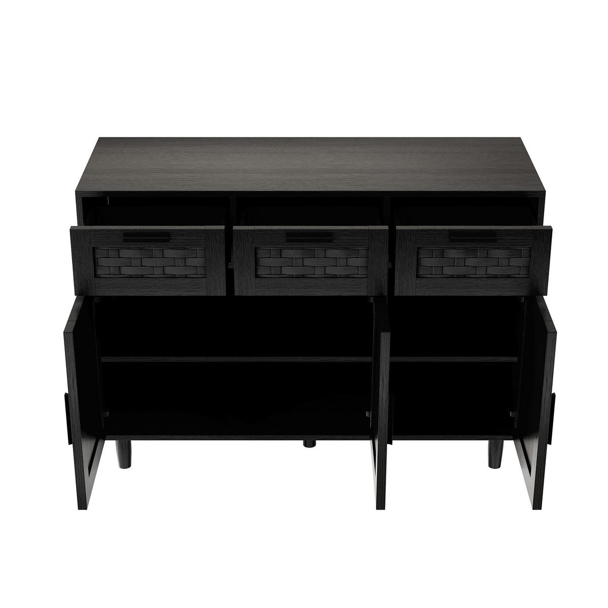 SIDEBOARD Japandi mit 3 Türen & 3 Schubladen 108/40/80 cm Schwarz - Schwarz, Holzwerkstoff (107.9/80/40cm) - Creahappy