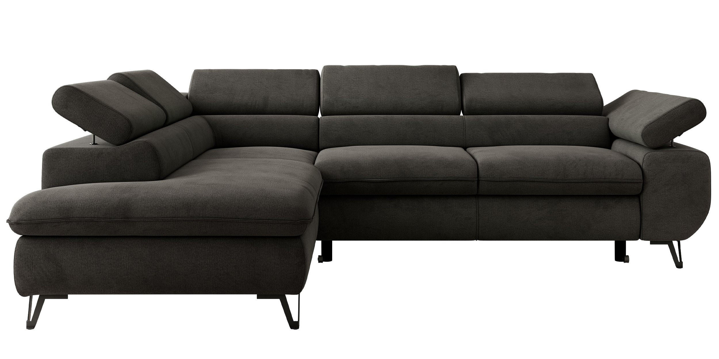 ECKSOFA PABLO L Dunkelgrau Velvet - Links Seite mit Visco Topper - Dunkelgrau/Schwarz, Textil/Metall (208/273cm) - MKS