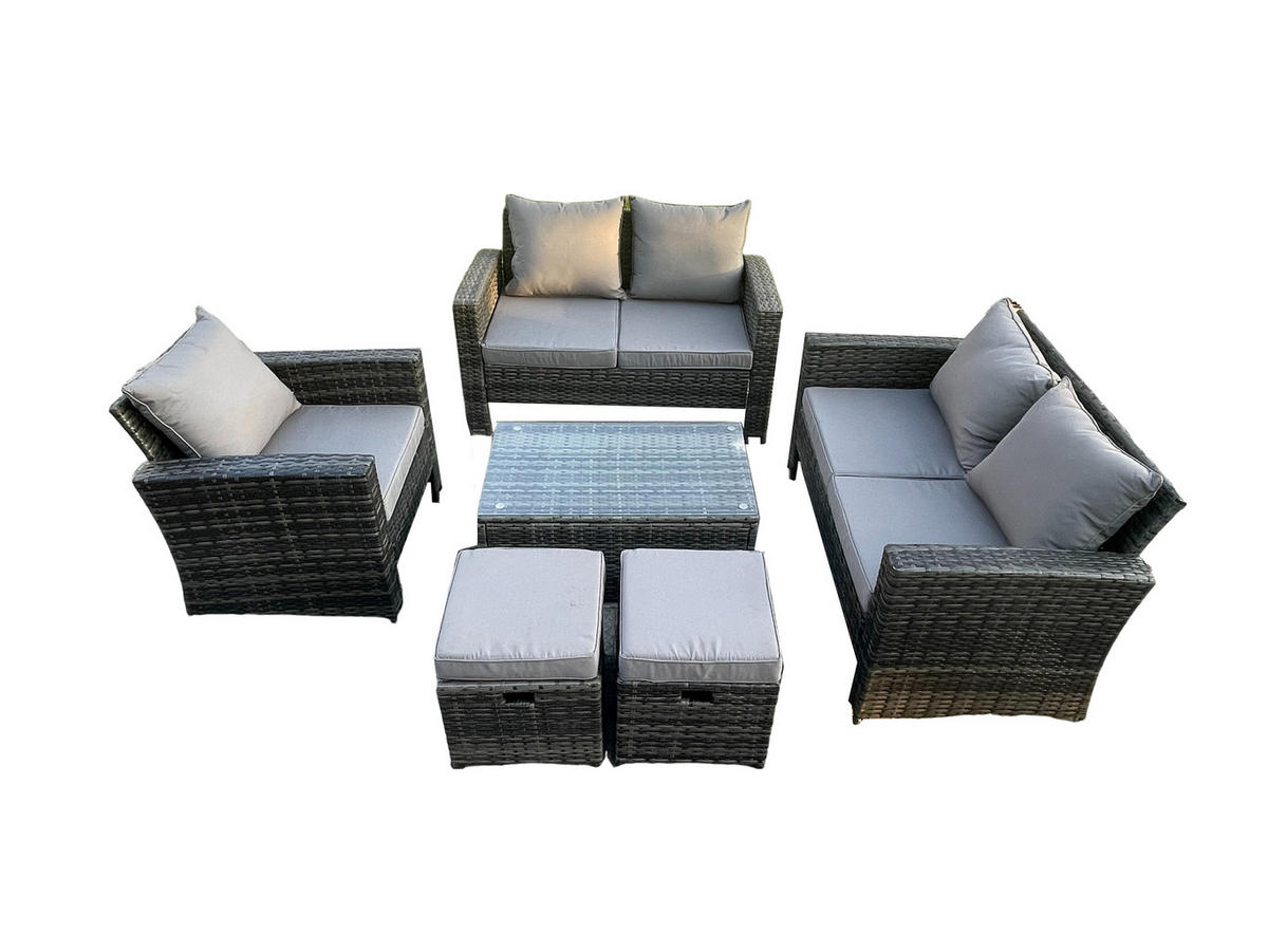 GARTENSOFA Hohe Rückenlehne Polyrattan Dunkelgrau 7-Sitzer - Dunkelgrau, Metall - Fimous