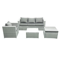 GARTENMÖBEL-SET mit Kissen Polyrattan Hellgrau-Mix 5-Sitzer - Hellgrau/Grau, Glas/Kunststoff - Fimous