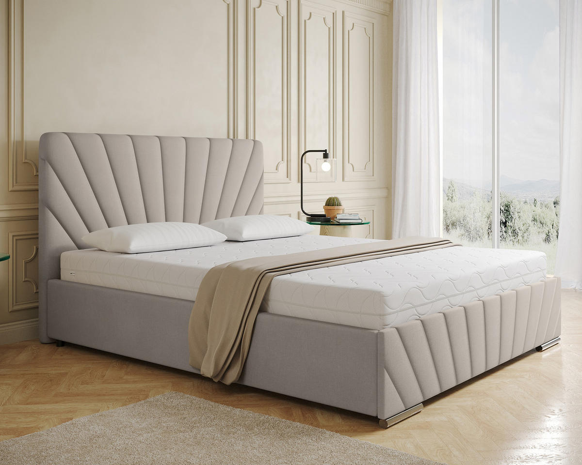POLSTERBETT Ray 160 x 200 cm mit Bettkasten und Lattenrost Taschenfederkernmatratze mit Kokos 20cm- beige - Beige, Holz (160/200cm) - Homesy