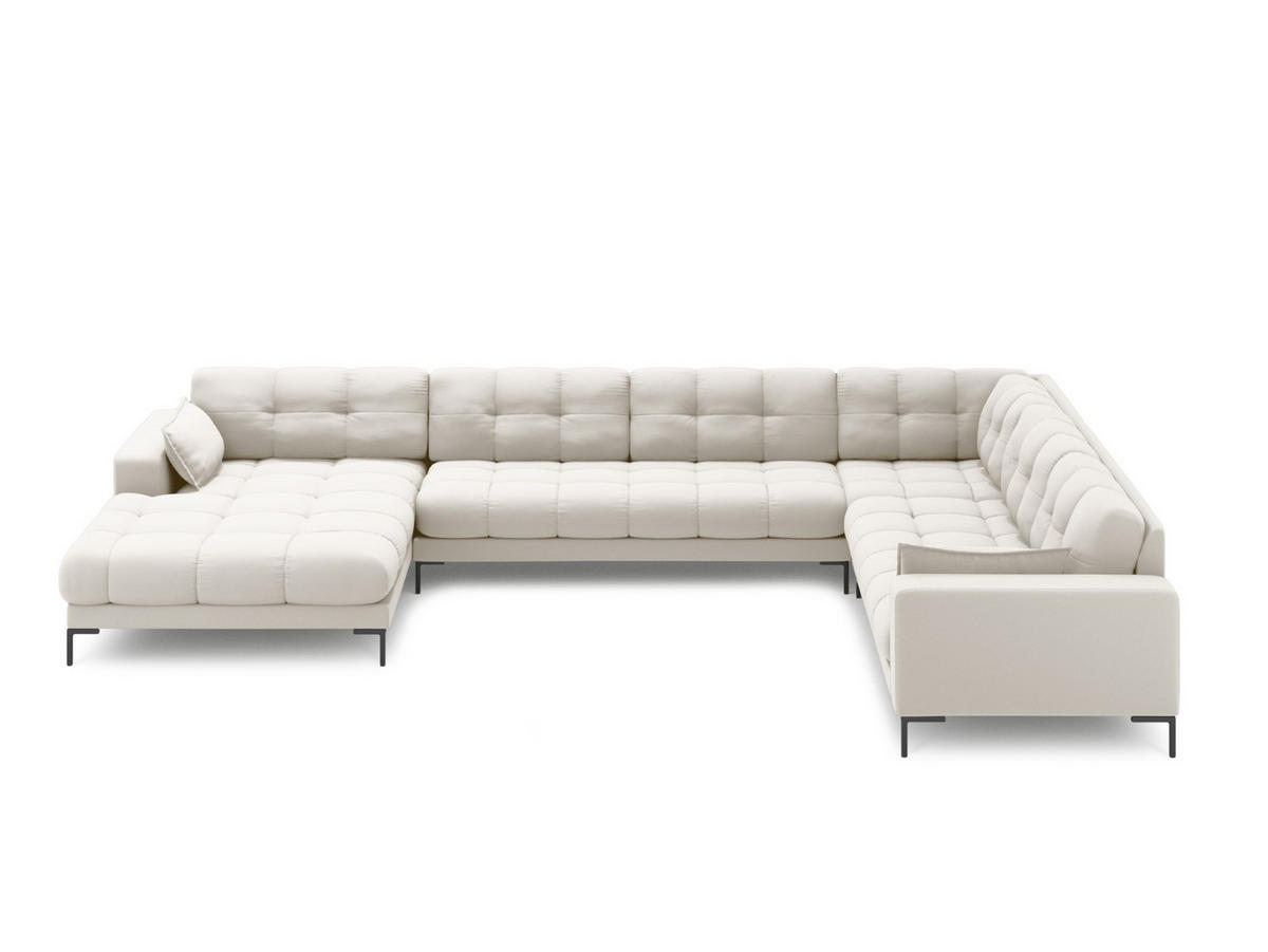 PANORAMASOFA rechts Mamaia aus strukturiertem Stoff leichtes beige 7 Sitzplätze - Creme, Textil (256/75/327cm) - Micadoni