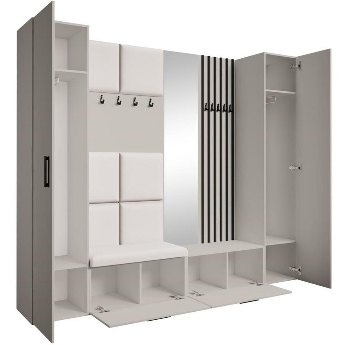 GARDEROBE Margaret XL 242/203/43 mit gepolsterten Paneelen/Lamellen/Spiegel - Kaschmir/Beige, Holzwerkstoff/Kunststoff (242/203/43cm) - Beautysofa