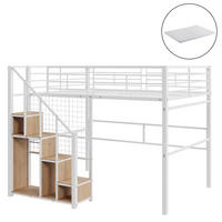 HOCHBETT 140/200 cm weiß mit integrierter Ablage und Sicherheitsleiter mit Matratze - Weiß, Metall (140/200cm) - OKWISH