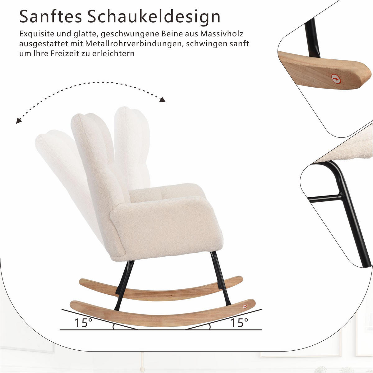 SCHAUKELSTUHL 88/62.5/96 cm Beige Wolle - Beige, Textil (68/42/70cm) - Oxeza