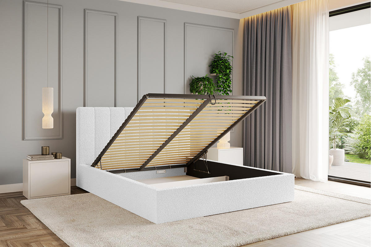 POLSTERBETT mit Bettkasten und Lattenrost, Bett mit Matratze H3/H4 - STERA 160x200 Weiß - Weiß, Holzwerkstoff/Textil (160/200cm) - ALTDECOR