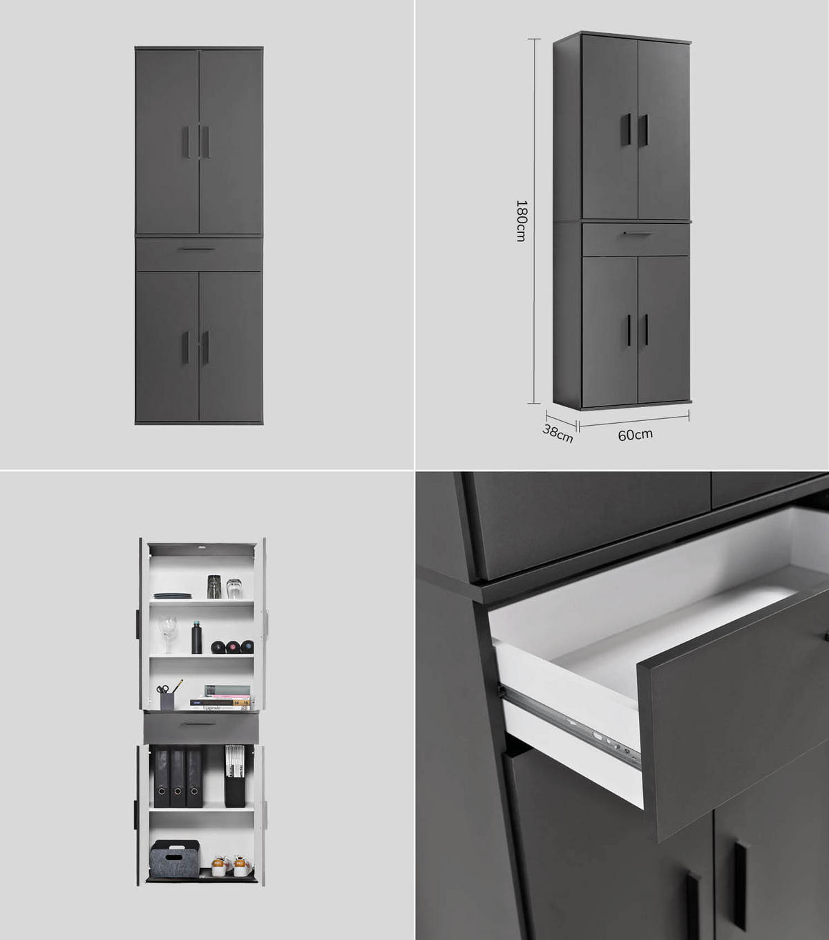 MEHRZWECKSCHRANK SET Der Allzweckwaffe - Anthrazit/Schwarz, Holzwerkstoff (60/180/34cm) - Mokebo