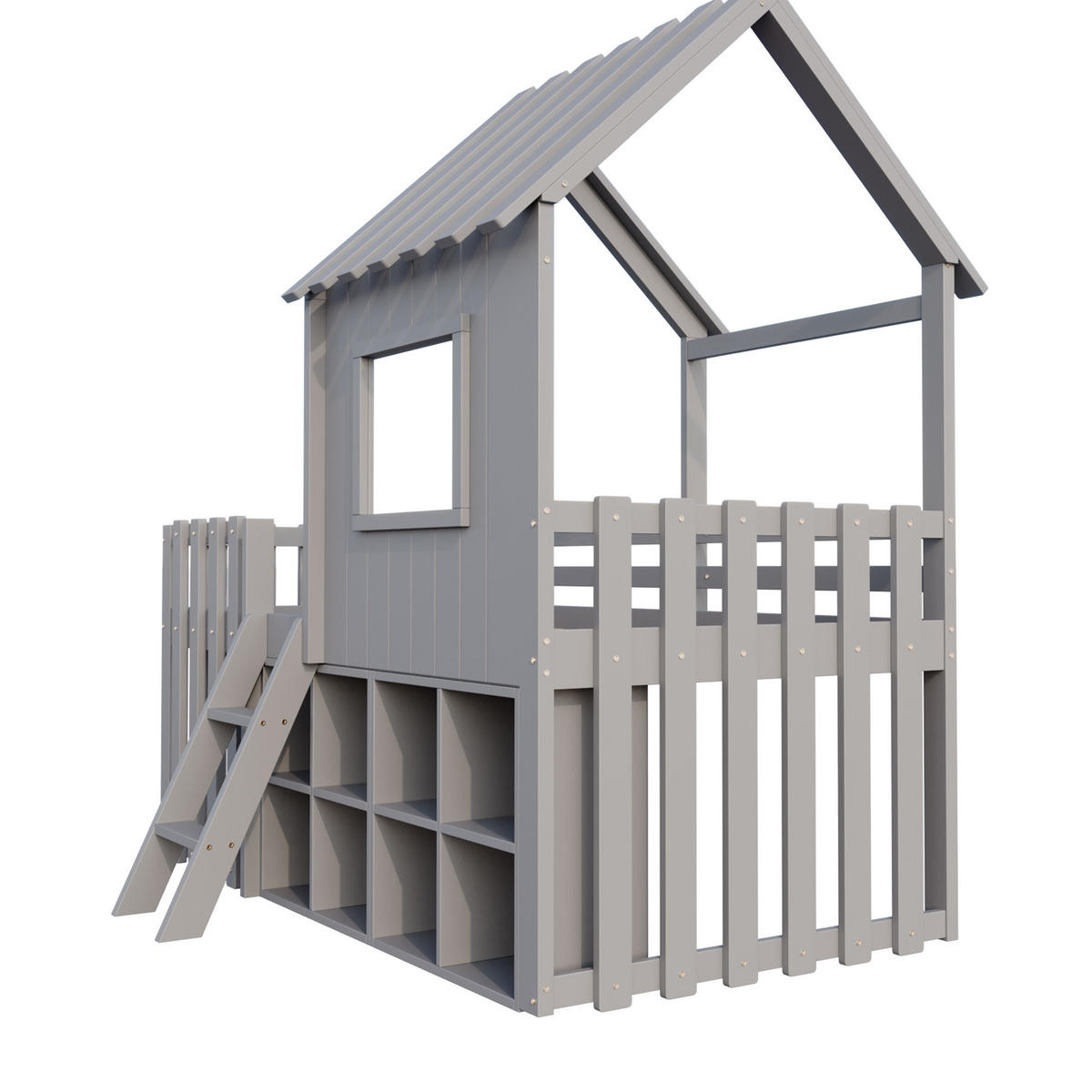 KINDERBETT 90/200 cm in Grau Massivholz mit Stauraum und Hausbett-Design - Grau, Holz/Holzwerkstoff (90/200cm) - WISHDOR