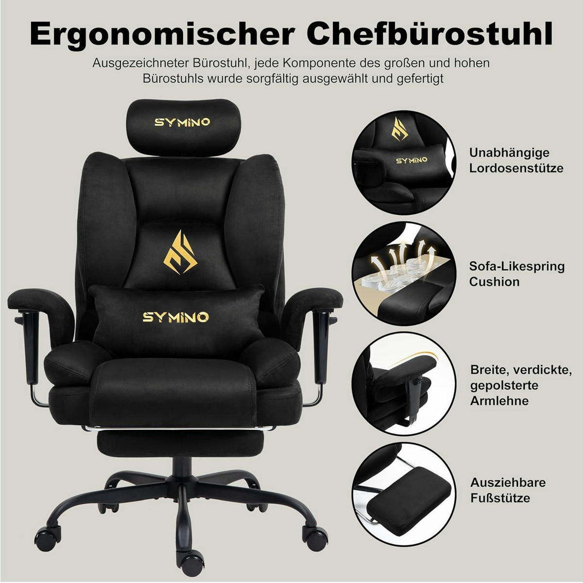 GAMING Stuhl mit Fußstütze Wildlederimitat Schwarz - Schwarz, Kunststoff (57/124/54cm)