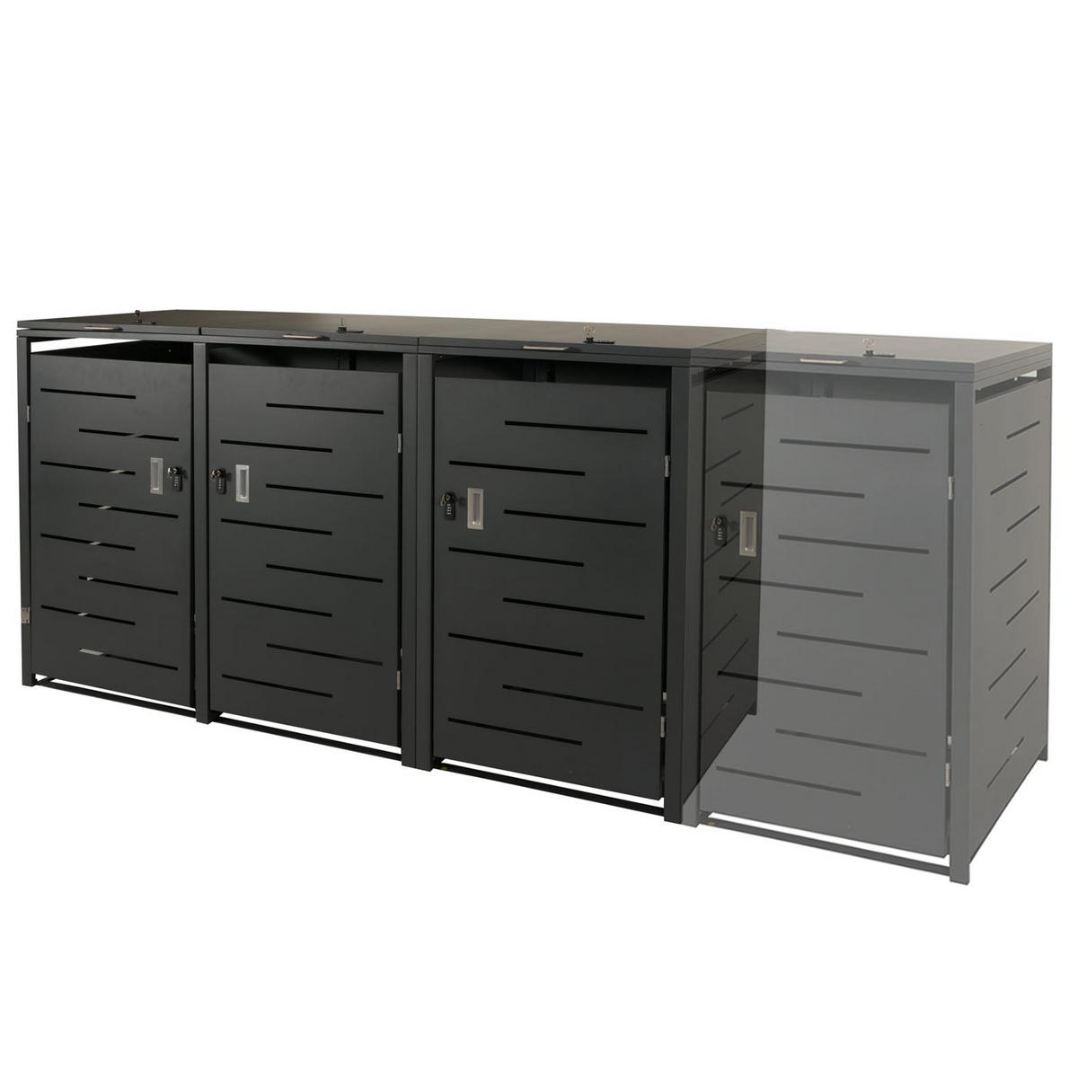 MÜLLTONNENBOX XL 3er-/6er 116x212x98cm erweiterbar Anthrazit Stahl - Anthrazit, Metall (212/116/98cm) - PROREGAL