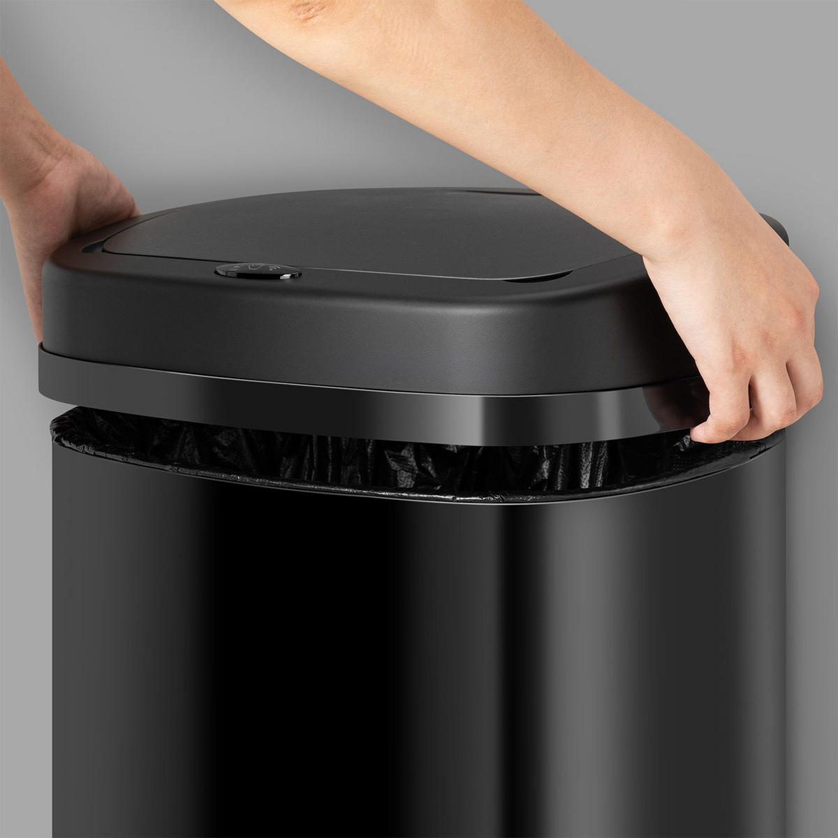 MÜLLEIMER viereckig 70L schwarz mit Sensor - Schwarz, Metall (40/73/29cm) - Juskys