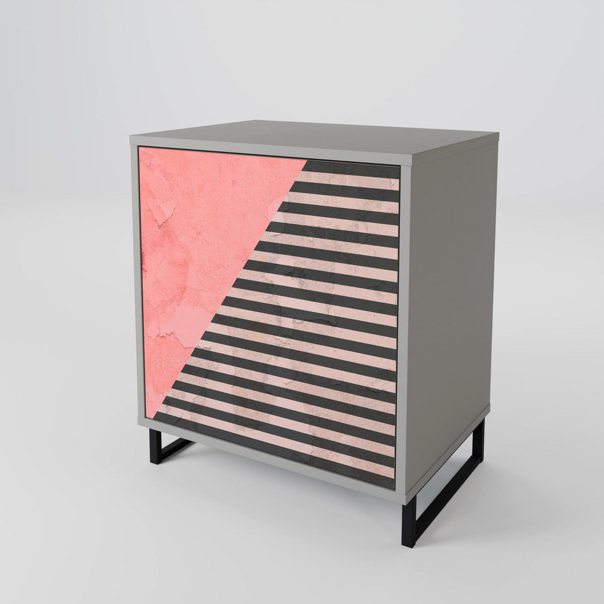 SIDEBOARD GLAMOROUS STRIPE, Grau, 57,5x42x72,5 cm, Schwarze Metallfüße - Multicolor/Schwarz, Holzwerkstoff/Metall (57.5/72.5/42cm) - SpaceRebels