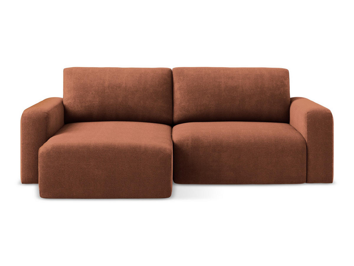 ECKSOFA mit Schlaffunktion links Chenille Stoff Orange - Terra cotta/Schwarz, Kunststoff/Textil (149/244cm) - Makamii