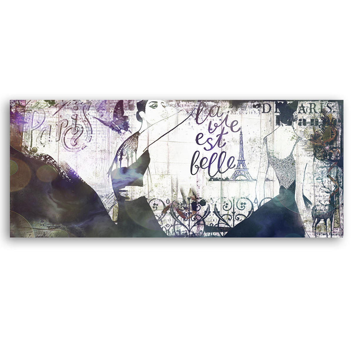 WANDBILD collage frankreich frau - Grau, Textil (90/30cm) - Feeby