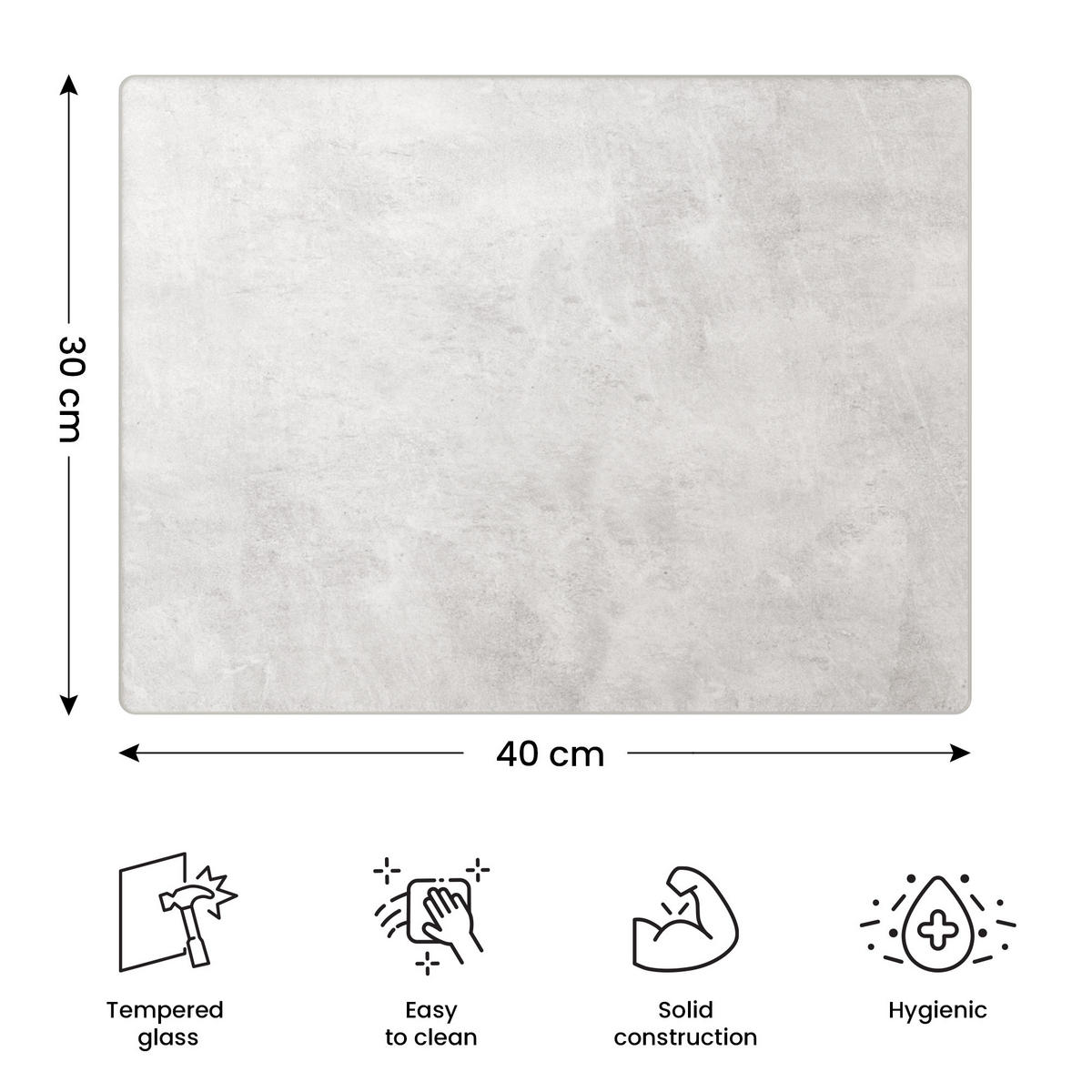 SCHNEIDEBRETT aus Glas – BETON II 30 x 40 cm Küchenbrett, Schutzplatte aus Glas - Grau, Glas (30/1.3cm) - ALLboards