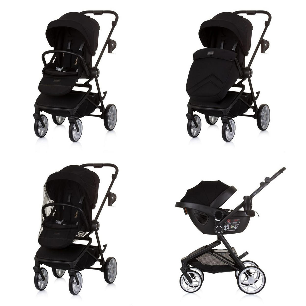KOMBIKINDERWAGEN Linea 3 in 1 schwarz Sportsitz, i-Size Babyschale, Babywanne - Schwarz, Metall (98/58/116cm) - Chipolino