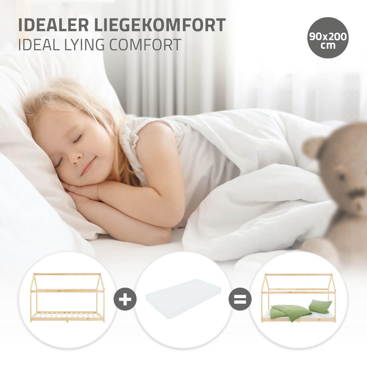 KINDERBETT mit Dach 90x200 cm Natur - Naturfarben, Holz (90/200cm) - ML-DESIGN
